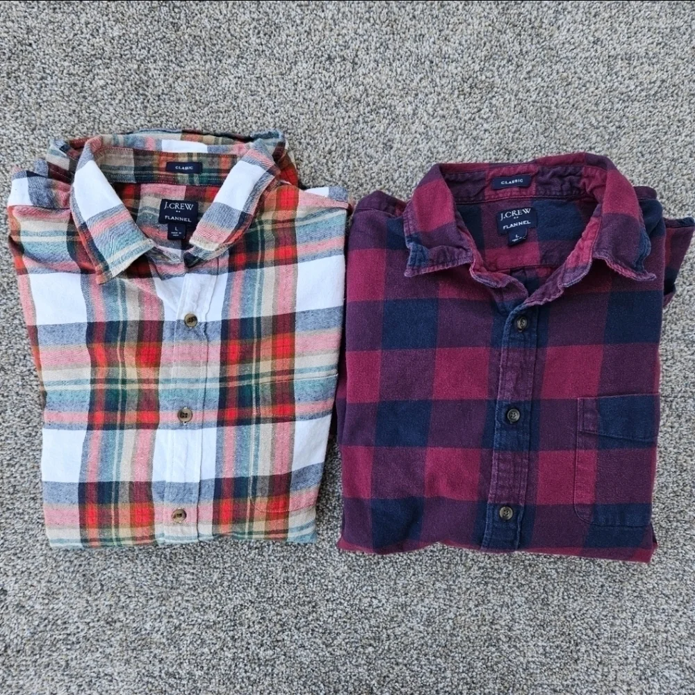 J.Crew Mercantile Classic Fit Long-Sleeve Flannel Red Plaid Shirt LOT Mens Large